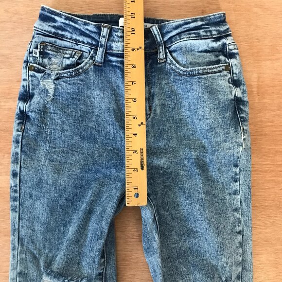 Judy Blue Skinny Fit Jeans Women 0/24 Blue Medium Rise Distressed Raw Hem Preppy - Picture 9 of 13